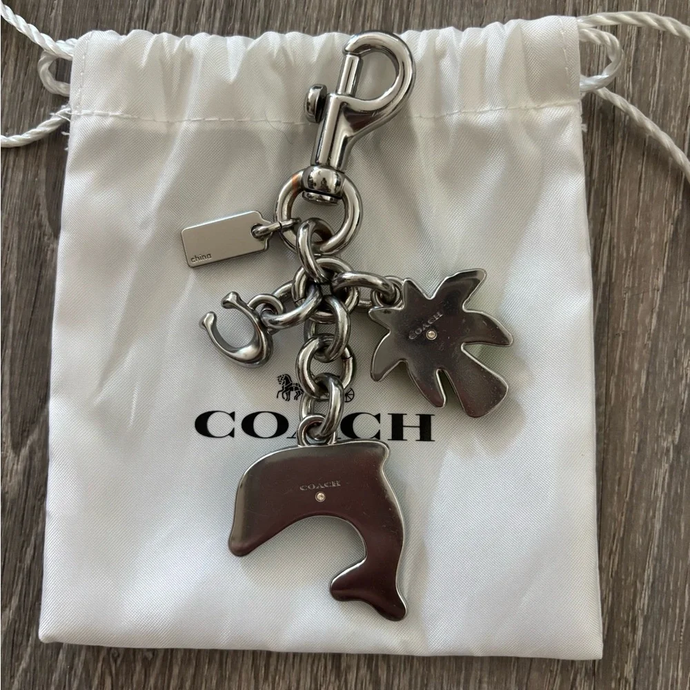 Coach Dolphin Palm Tree Cluster Silver Bag Charm Keychain - Picture 5 of 5